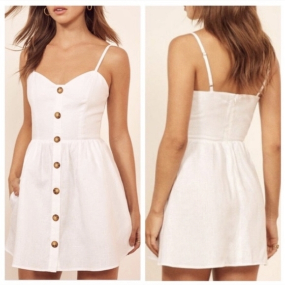 Reformation Dresses & Skirts - Reformation White Linen Mini Dress Velma Pockets Size 4